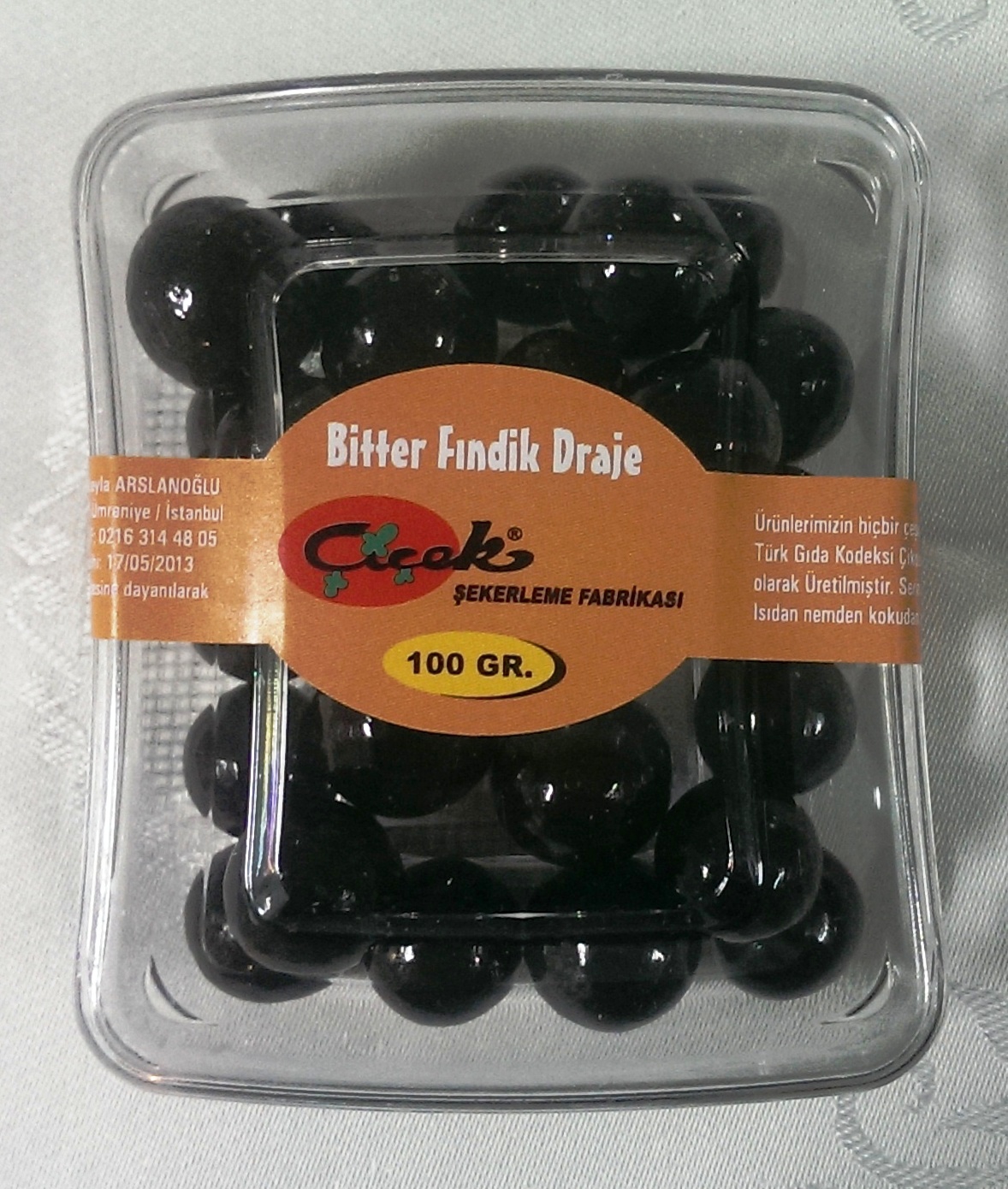 Bitter Fındık Draje 100 gr. kutu Çiçek Şekerleme Fabrikası, 1967 den