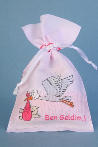 Ben Geldim Bebek Şekeri Pembe Kız Çocuk Leylekli torba