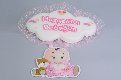 Hoş Geldin Bebeğim Kapı Süsü Pembe Kız Bebek