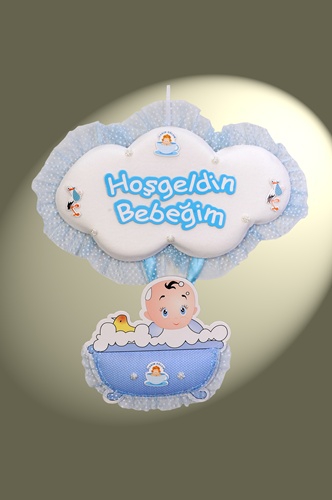 Hoş Geldin Bebeğim Kapı Süsü Mavi Erkek Bebek